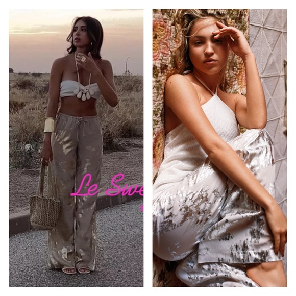 ZARA White Silver Metallic Wide Leg Sequin Pants XS NWT - Picture 4 of 12